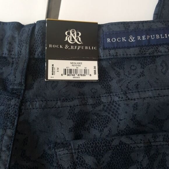 Rock & Republic Blue Flowered Jeans Size 8 - Picture 6 of 7